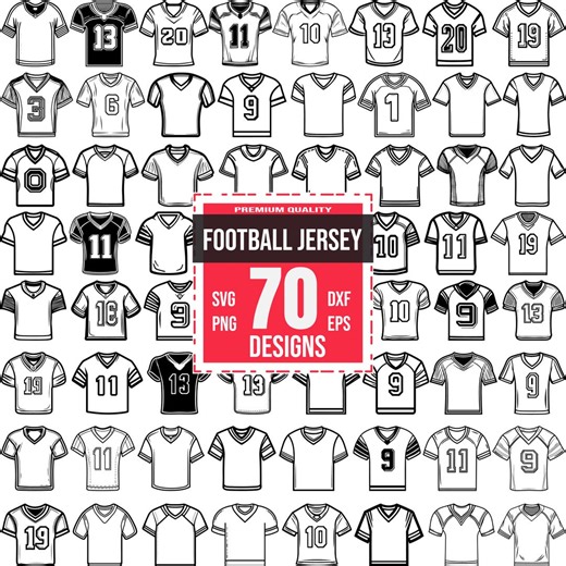 Football Jersey SVG Bundle | 70 Sports Shirt Designs | Team Uniform Clipart, Athletic Jersey Vector - Etsy