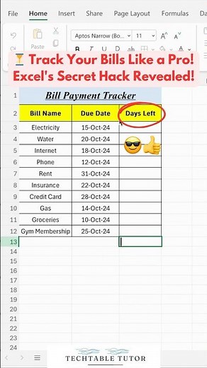 🚀 Excel Tips for Busy People: Track Bills with a Simple Formula‼️ #excel #excelshorts