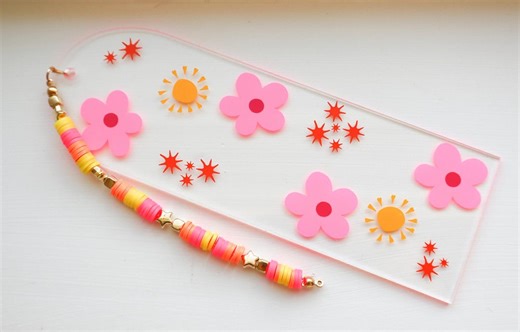 Retro Floral Acrylic Bookmark | Custom Beaded Tassel Bookmark | Groovy Sunshine Bookmark | Book Lover Gift | Made to Order