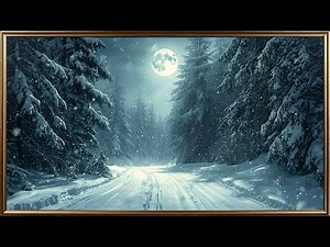 Snowy Moonlit Forest Path – 4K Winter Frame TV Art | Calm Night Snowfall Screensaver