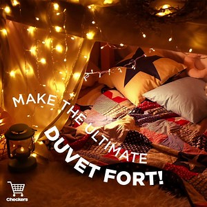 Have an adventure in your own home! #Checkers has everything you need to build the ultimate fortress of fluffy-tude, from fairy lights to kids' bedding. Don’t forget the survival snacks and lantern to help your little ones rough it out. For a #OneStopShop get it all at #Checkers https://bit.ly/2XAD27M | Checkers