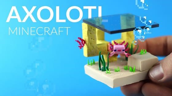 Creating the axolotl in an underwater diorama – Minecraft Caves & Cliffs with polymer clay