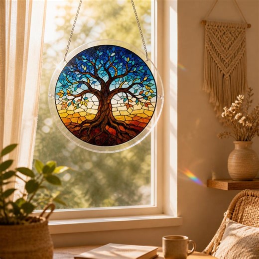 Tree of Life Acrylic Suncatcher Puzzle Kit, Stained Glass Style Window Hanging Decor - Etsy