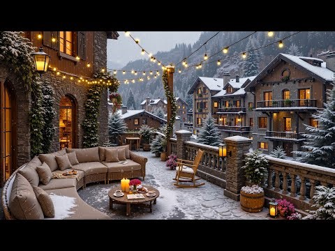 Cozy Winter Balcony Jazz – Snowy European Village View with Smooth Jazz for Study, Work & Relax