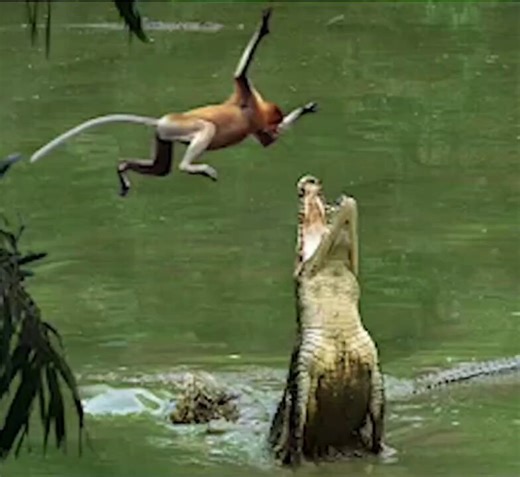 The proboscis monkey is one of the most unique primates in the animal kingdom, easily recognized by its large nose and strong connection to riverine forests. Found mostly around water, these monkeys are surprisingly skilled swimmers, often leaping from trees into rivers to escape predators or move between areas.But the waters they rely on can also be their greatest danger.Crocodiles are silent and patient predators, perfectly adapted to ambush anything that comes within reach. With powerful jaws