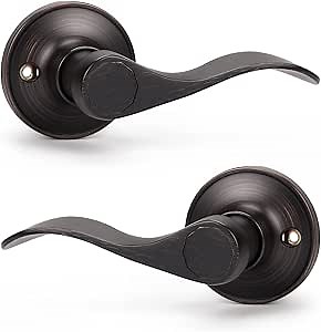 KNOBWELL 2 Set Bronze Dummy Door Handles, Interior Door Handle Levers for Closet/Hallway, Non-Function Brushed Bronze Door Knob with Left and Right Handle(No Lock/Latch)