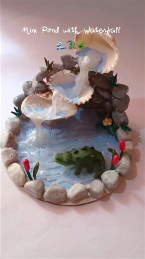 DIY Mini Pond with Tiny Waterfall🌊🍃Do you like this?🤍##diycrafts #pond#minipond #miniature#ytshorts