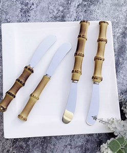 4 Pieces Set Butter knife, Pate Knife Cheese Spreader, Thick and Smooth blades, Strong Heavy for butter spreaders Home Restaurant Party breakfast (bamboo handle)