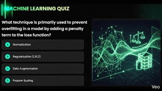 Time for a quick Machine Learning knowledge check! 🧠💻 Overfitting is the enemy of generalization. Which of these techniques helps keep your model in check by adding a penalty to the loss function? 📉 Drop your answer (A, B, C, or D) in the comments below! 👇 #MachineLearning #DataScience #AI #Quiz #CodingLife #TechQuiz | Python.trainer.helper