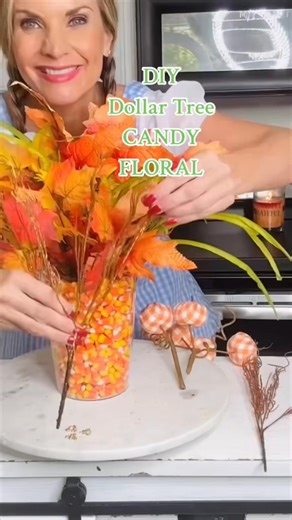 5.5K views · 69 reactions | Grab two vases from Dollar Tree, some candy corn, and fall florals to make the cutest (and easiest!) fall craft ever!  | Olivia's Romantic Home DIY | Facebook