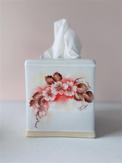 Hand-painted Ceramic Tissue Box Cover, Signed Doris Bougon, Blossom Branch Motif - Etsy
