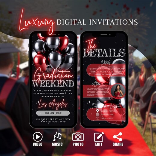 Red Graduation Weekend Invite, Digital Announcement, High School & College Send-off, Neon Purple Evite - Etsy
