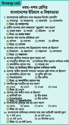নবম–দশম শ্রেণির ইতিহাস: গুরুত্বপূর্ণ ১০টি MCQ
