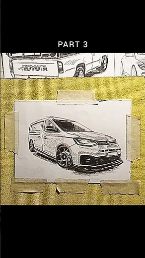 VIRAL Stanced VW Caddy maxi drawing for beginners | step by step cross-hatching tutorial #art