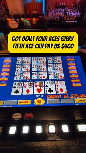 Playing Deuces Wild Bonus Poker, 10 hands at a time for $50 per spin. Got dealt four aces. Already a winner across every hand, and every fifth ace could pay $400. Let’s see what the draw delivers. Follow the Beard vs Machine journey on YouTube: https://www.youtube.com/@beardvsmachine | Beard vs Machine