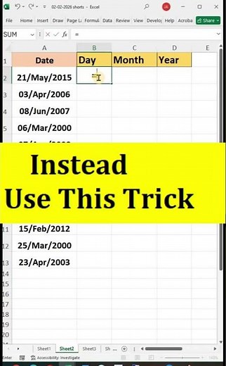 ✅How to extract day, month and year number in excel 💯😱 #excel #office #spreadsheet