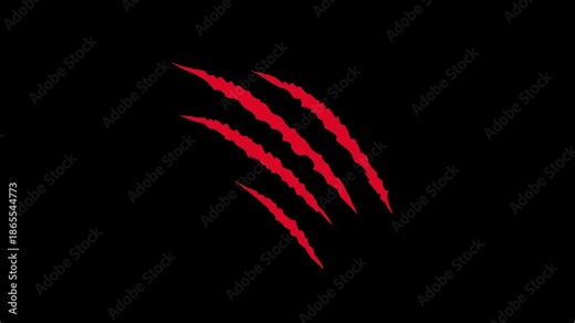 Claw scratch effect on a black screen. Animation of claws tearing through a surface in 4K resolution with an alpha channel. A Halloween visual effect for overlaying and creating a mystical atmosphere.