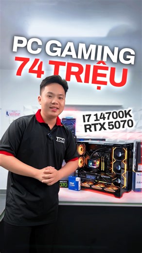 🔻 I7-14700K RTX 5070 - DÀN MÁY CAO CẤP 74 TRIỆU Build bởi #TrầnGiaComputer 🟥 Mời anh em tham khảo cấu hình chi tiết: 1 – CPU: Intel Core i7-14700K 2 – Mainboard: MSI Z790 Gaming Plus WiFi 3 – RAM: G.Skill Trident Z5 RGB 32GB (2×16GB) DDR5 4 – VGA: Colorful GeForce RTX 5070 Vulcan Black 5 – SSD: Samsung 980 PRO 1TB NVMe PCIe Gen4 x4 6 – Case: Lian Li O11 Vision Compact Black 7 – Tản nhiệt nước: TRYX 360 ARGB Black 8 – Nguồn: Super Flower Leadex 850W 80 Plus Gold 9 – Fan: Lian Li LCD Wireless LC