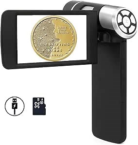 Andonstar AD203 Digital Microscope Handheld with 4'' Screen, Portable USB Coin Magnifier Microscope Camera for Kids Adults, 1080P Video, Windows Compatible, 32GB