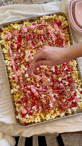 844K views · 2.3K reactions | Cupid’s Crunch Snack Mix ❤️勺 For this I used popcorn, marshmallows, crushed pretzels, strawberry banana cheerios, and M&Ms 珞 Melt red and pink chocolate melts and drizzle on top, along with some sprinkles! Allow chocolate to harden (takes about 10-15 minutes) and enjoy!!殺 | The Magnolia Mercantile | Facebook