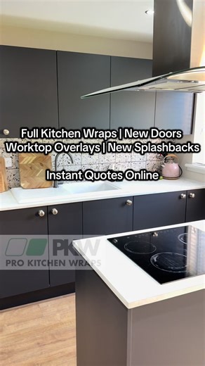 Full Matt Black Kitchen Wrap | 10 Year Material | New Handles | Instant Quotes Online #kitchenrenovation #kitchenwrap #architecturalfilm #kitchenwrapsglasgow #coverstyl