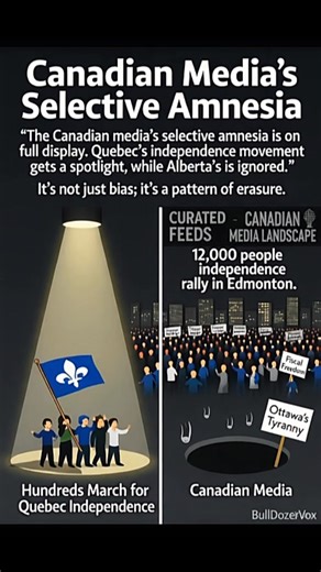 ### Quebec Whisper vs. Alberta Roar: Media's Selective Silence? 📰🤫 Canadian media amplifies a few hundred Quebecers' polite march for independence—front-page fodder with berets and fleur-de-lis flags under autumn leaves 🍁. "Vibrant discourse!" they cheer. But Alberta's record 12,000-strong rally in Edmonton? Crickets 🦗. Cowboy hats, hardhats, chants against Ottawa's "tyranny of transfers"—swallowed by a black hole, like the Freedom Convoy before it 🚛. X users call it out: Legacy outlets cur