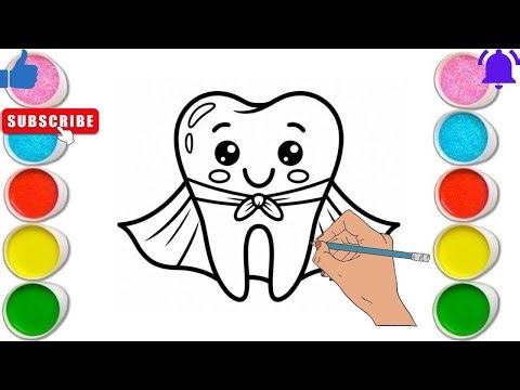 Simple and easy tooth drawing :step by steps colouring and painting for kids and beginners