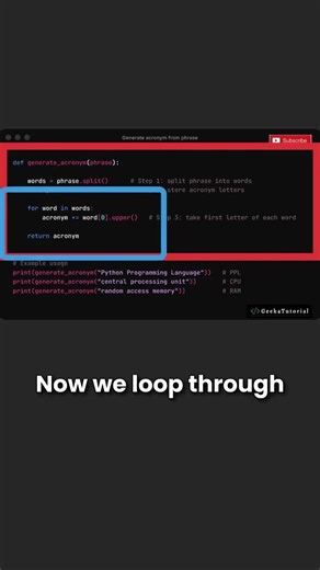 How to Generate Acronyms Using Python | Python Shorts #python #shorts