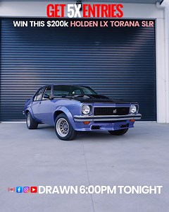 🚨 𝗪𝗜𝗡𝗡𝗘𝗥 𝗗𝗥𝗔𝗪𝗡 𝗧𝗢𝗡𝗜𝗚𝗛𝗧 🚨 MASSIVE 5X ENTRIES. TODAY ONLY LAST CHANCE. ENDS 6PM !! Don't miss out, this is your last chance to win a rare Aussie classic worth $200,000. There are only a few hours left to get your name in the draw. Get a MASSIVE 5X ENTRIES today only, and we could be calling your number tonight!! Win A Rare 1976 Holden LX Torana SLR 🚗 308CI V8 ENGINE 🕹️ M21 MANUAL TRANSMISSION 💜 ORIGINAL ROYAL PLUM 🖤 BLACK OUT BONNET 🛞14” HOTWIRES 💪 WIDEBODY FLARES & SCOOP