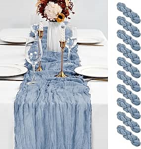 10 Pack Dusty Blue Table Runner 10Ft Cheesecloth Table Runner Boho Gauze Cheese Cloth Table Runners Romantic Long Sheer Fabric Table Runners for Wedding Party Bridal Shower