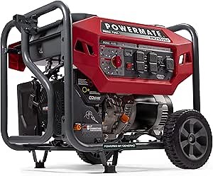 Powermate PM7500 7,500-Watt Dual-Fuel Compatible Portable Generator - Gas and Propane - COsense Technology - Reliable Power Solution for Home, Camping, and Emergency Backup - 49 State/CSA - Red/Black