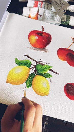Quick sketch of lemons!! We taught this as part of the regular class to learn acrylic painting and various topics under it. | Art Canvas Design Studio