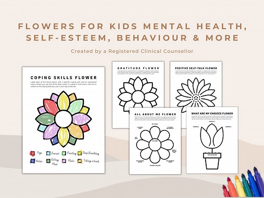 Mental Health Flower Coloring Pages: Coping Skills Art Therapy (PDF Pattern) - Etsy