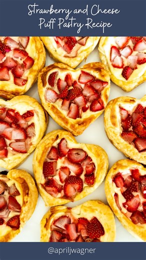 April Wagner on Instagram: "SAVE AND SHARE THIS POST! Check out my Strawberry Cheese Heary Pastries! Perfect for that #galentinesday brunch or for dessert with your loved ones. So yummy and the perfect serving size! •Preheat oven 400 (this bakes approximately 15 min) • 2 sheets Puff Pastry •1 egg yolk and 1 egg (for egg wash) •1 8oz package cream cheese •1/2 cup sugar • 1 tsp vanilla extract • 10-12 strawberries Preheat oven to 400 (this will bake for approx. 15 min) Use a heart cookie cutter to
