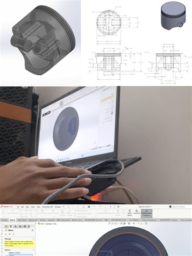 Tutorial mudah membuat piston sderhana di SolidWorks, Menyediakan jasa desain/gambar teknik menggunakan software SolidWorks untuk pemodelan 3D, assembly, dan gambar 2D presisi siap manufaktur hubungi 📞087717655984 #teknik#engineering#solidworks#mechanicalengineering#CAD#gambarteknik#cnc#assembly#desain#design#cowoteknik#teknikmesin#viral2025#viral2026#gamtek#inventor#msolver#autocad#foryoupage#beranda#fyp#jasadesain#mechanicaldesign#desainmesin