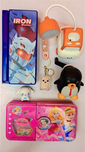 New cool Mix stationery items 📚 princess pencil box, table lamp sharpener, keychain #schoolsupplies