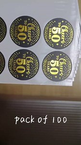 100 x Cheers to 50 Years Stickers – 50th Anniversary Party Decorations, Birthday Favors, Envelope Seals, Gift Bag Stickers – Round Self-Adhesive Vinyl Black and Gold Labels, 1.6 Inch (50)
