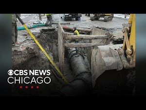 Photo shows pipe that broke and caused flood in Skokie, Illinois