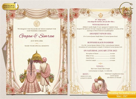 Sikh Wedding Invite Template ,anand Karaj Invitation Card, Punjabi Wedding Invitation, Editable Digital Download, Sikh Wedding Invitation - Etsy Canada