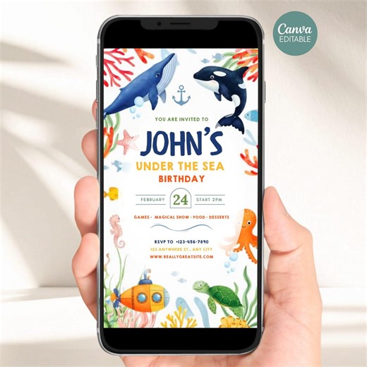 Under the Sea Digital Invite, Under the Sea Video Invite for Boys, E-vites, Animated Sea Animals Electronic Invites - Etsy