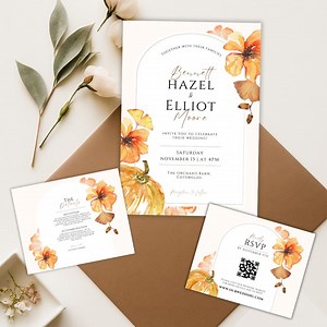 Autumn Pumpkin Wedding Invitation Suite | Fall Canva Template | Rustic Burnt Orange Floral Wedding Set - Etsy