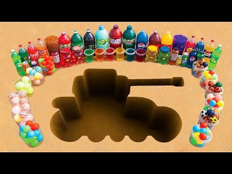 Experiment Giant Tank Explosion Using Coca-Cola, Fanta and Mentos in Sand