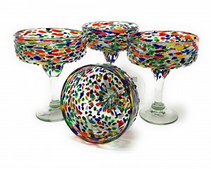 Hand Blown Glassware – Set of 4 Hand Mexican Blown Margarita Glasses Confetti Rock (16 Oz) - Etsy