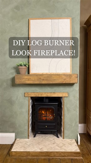 B&Q on Instagram: "Ad DIY Fireplace transformation on a budget… I really wanted the log burner look and @bandq_uk had everything I needed to make that happen without the big price tag! When I spotted the cast iron effect stove and mantle beam I knew I could bring my vision to life! This bedroom fireplace has been an absolute nightmare since we moved in! It was letting all the heat escape so we always had a draft and it was freezing in Winter! So this makeover wasn’t just about looks. It’s now wa