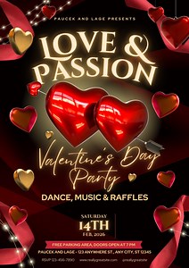 Editable Black and Red Valentine's Day Party Flyer, Valentine’s Day Party Invitation Template, Heart Theme Canva Template,(digital Download) - Etsy UK