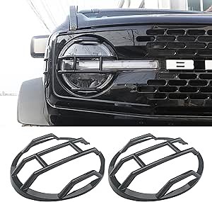 Front Headlight Guards Trim Protector Cover for Ford Bronco 4-Door 2021-2024 Exterior Headlamp Guard Kit Accessories (Golssy Black)