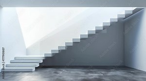 A featureless unadorned staircase leading to the upper level of a minimalistic home. . .