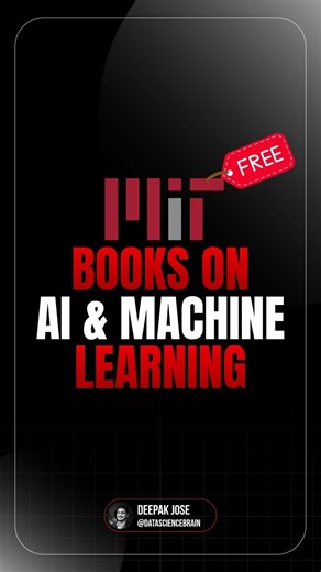 Deepak Jose | Data Science & Gen AI on Instagram: "MIT is offering AI & ML BOOKS — ABSOLUTELY FREE 🔥📚 💡 Save this post | Share with your ML friends 1️⃣ Foundations of Machine Learning 🔗 https://cs.nyu.edu/~mohri/mlbook/ 2️⃣ Understanding Deep Learning 🔗 https://udlbook.github.io/udlbook/ 3️⃣ Introduction to Machine Learning Systems 🔗 http://mlsysbook.ai/assets/downloads/Machine-Learning-Systems.pdf 4️⃣ Algorithms for Machine Learning 🔗 https://algorithmsbook.com 5️⃣ Deep Learning 🔗 http: