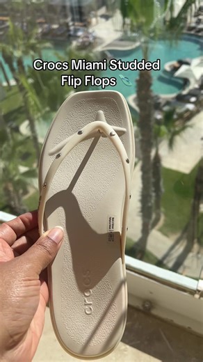 Crocs Miami Studded Flip Flops review ✨ the perfect beach and pool day sandals. Lightweight, waterproof, and so comfortable for vacation outfits, resort wear, and summer travel. Easy to dress up or down for poolside looks, and everyday summer style. #Crocs #MiamiStudded #BeachStyle #PoolDay #VacationOutfits