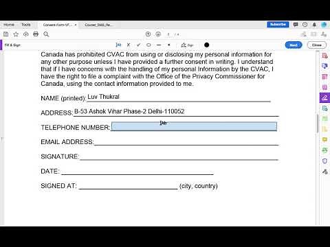 HOW TO FILL YOUR CONSENT FORM AND SMS/COURIER FORM for 2 way courier service? VFS GLOBAL! CANADA